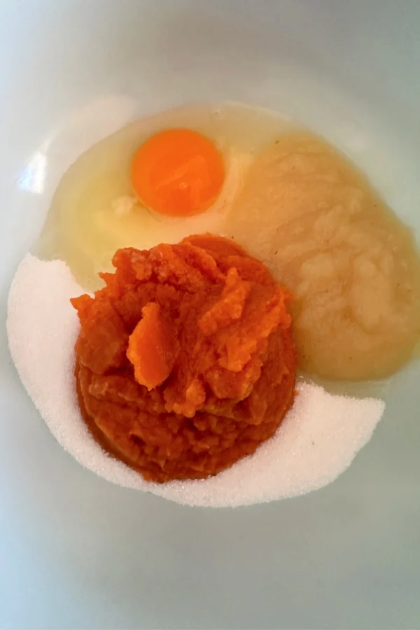 pumpkin puree and eggs and applesauce