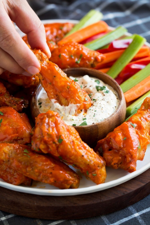 baked chicken wings and blue cheese sauce