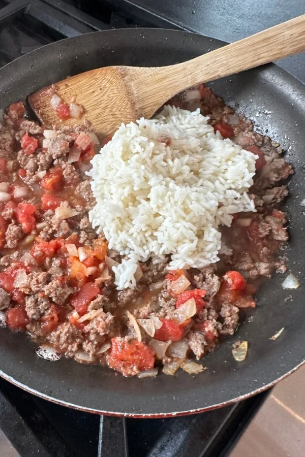 turkey stuffed pepper filling in skillet 