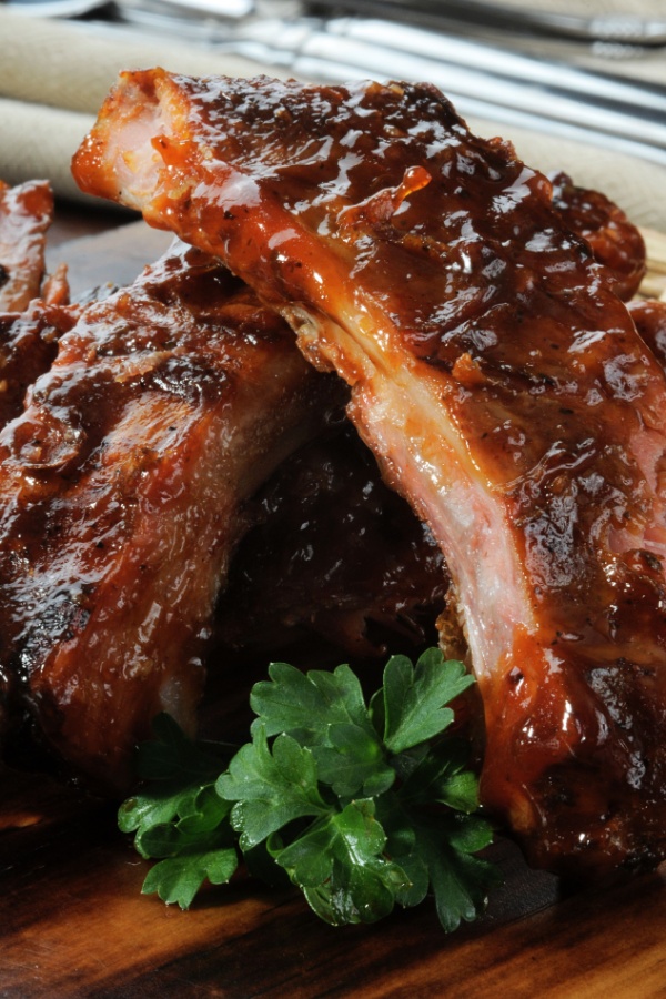 cut baked barbecue baby back ribs