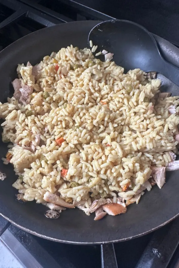 bagged rice in skillet
