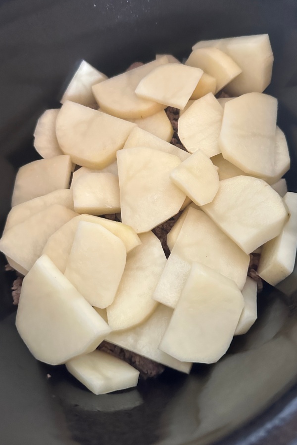 sliced Russett potatoes
