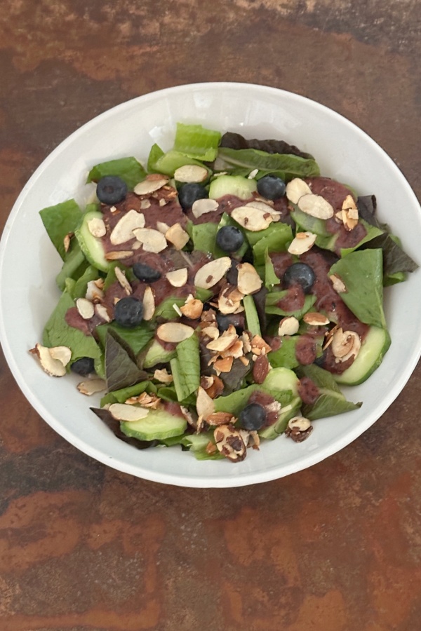 blueberry salad with homemade blueberry dressing