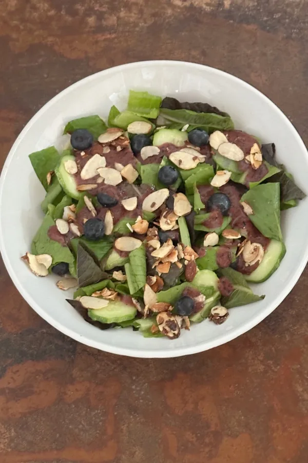 blueberry salad with homemade blueberry dressing