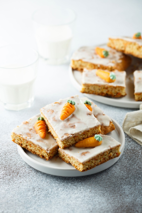 carrot cake bars and milk