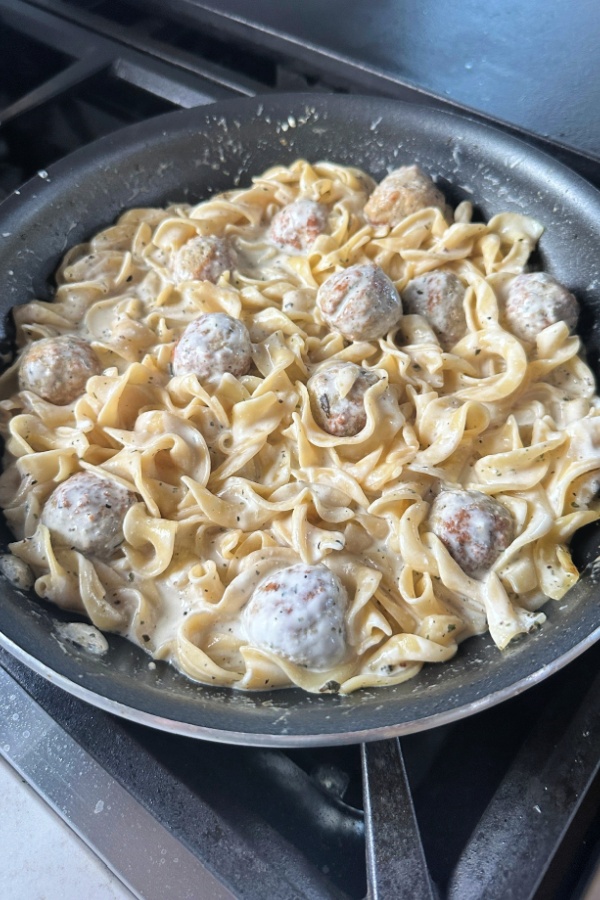 creamy Italian meatballs noodles skillet recipe