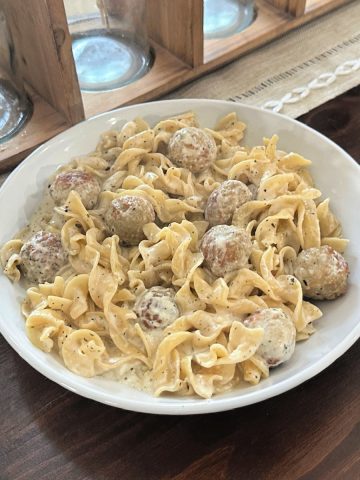 creamy Italian meatballs and noodles skillet