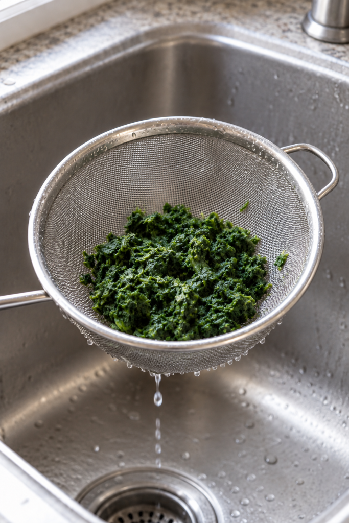 draining frozen spinach