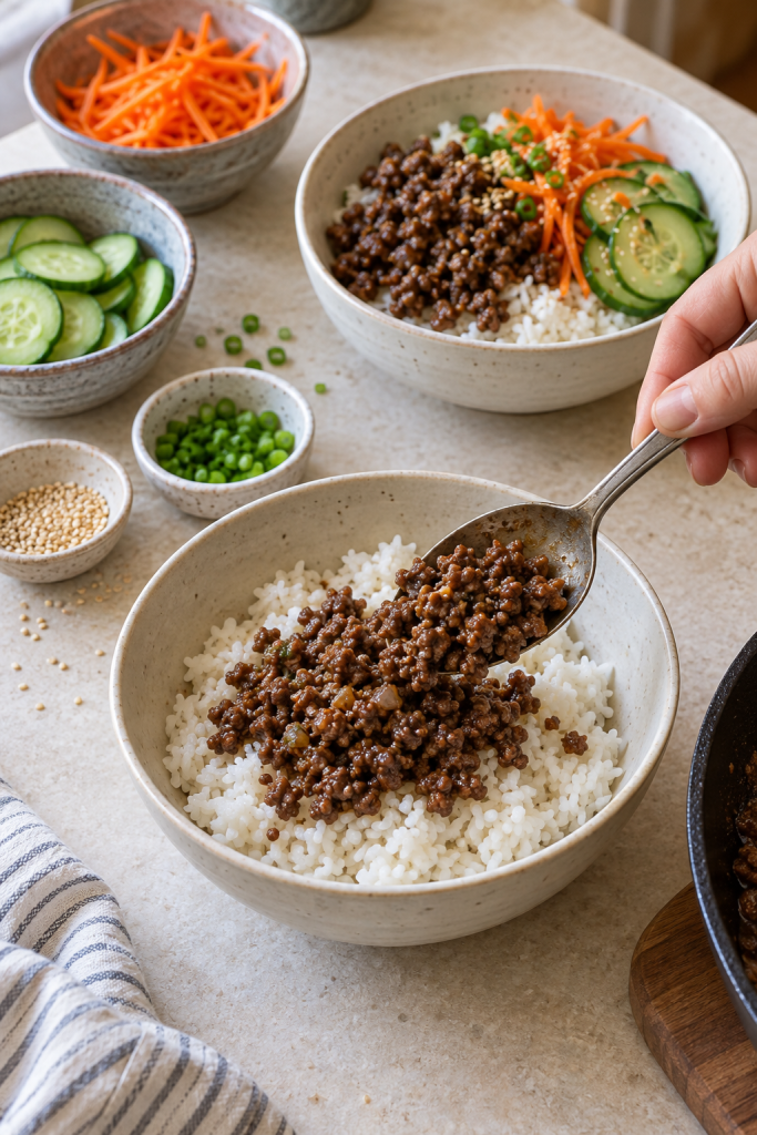 assembling Korean bowls